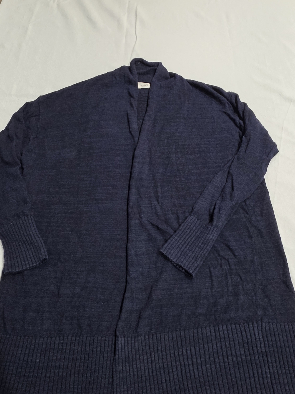 LOFT Navy Shawl-Collar Open Cardigan